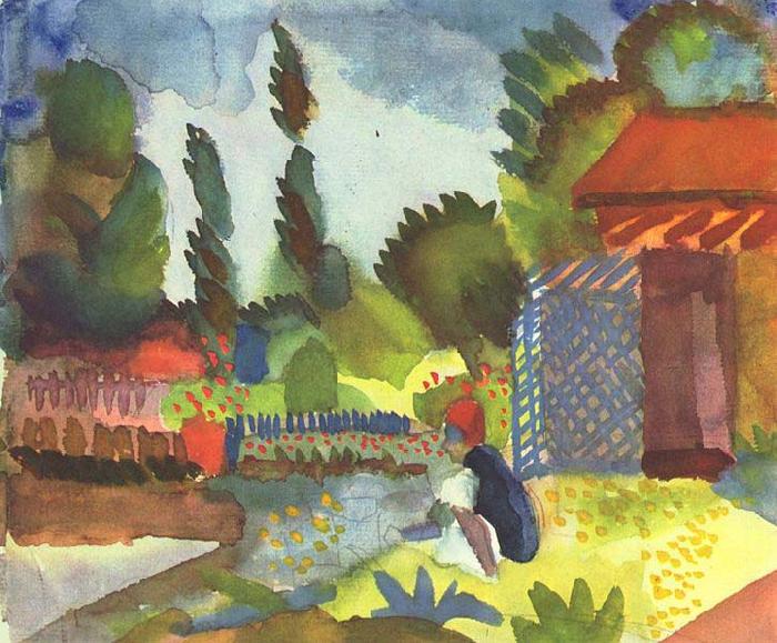 August Macke Tunislandschaft mit sitzendem Araber oil painting image